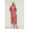Warehouse Animal Pleated V Neck Midi Dress For Female