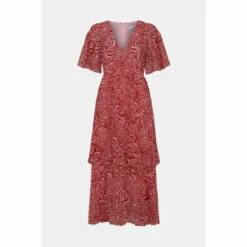 Warehouse Animal Pleated V Neck Midi Dress For Female -Warehouse Sales Store unnamed file 3966