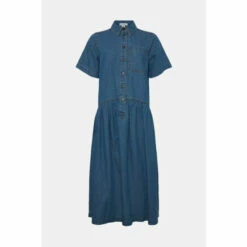 Warehouse Petite Denim Dropped Waist Midi Shirt Dress For Female -Warehouse Sales Store unnamed file 3977