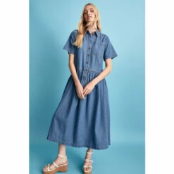 Warehouse Petite Denim Dropped Waist Midi Shirt Dress For Female -Warehouse Sales Store unnamed file 3978
