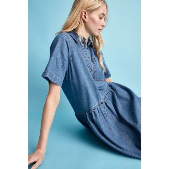Warehouse Denim Dropped Waist Midi Shirt Dress For Female 4 Warehouse Denim Dropped Waist Midi Shirt Dress For Female - Image 2