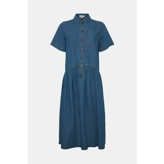 Warehouse Denim Dropped Waist Midi Shirt Dress For Female 6 Warehouse Denim Dropped Waist Midi Shirt Dress For Female - Image 4