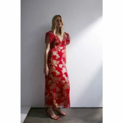 Warehouse Sparkle Jacquard Ruffle V Neck Midi Dress For Female -Warehouse Sales Store unnamed file 4