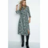 Warehouse Drawn Ditsy Roll Sleeve Shirt Dress For Female