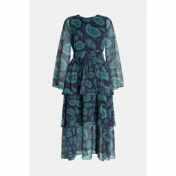 Warehouse Paisley Layered Chiffon Belted Midi Dress For Female -Warehouse Sales Store unnamed file 4016