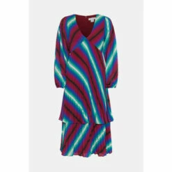 Warehouse Stripe Pleated Double Tiered Midi Dress For Female -Warehouse Sales Store unnamed file 4022