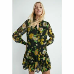 Warehouse Recycled Polyester Floral Mini Shirt Dress For Female