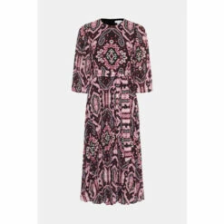 Warehouse Floral Pleated Belted Midi Dress For Female -Warehouse Sales Store unnamed file 4065