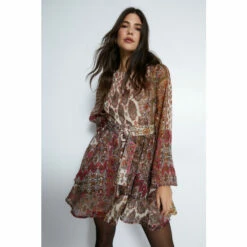 Warehouse Sparkle Paisley Belted Mini Dress For Female