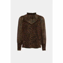 Warehouse Petite Recycled Polyester Animal High Neck Blouse For Female -Warehouse Sales Store unnamed file 4088