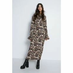 Warehouse Animal Print Flute Sleeve Midi Dress For Female