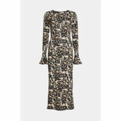 Warehouse Animal Print Flute Sleeve Midi Dress For Female -Warehouse Sales Store unnamed file 4108