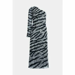 Warehouse Hand Embellished One Shoulder Zebra Midi Dress For Female -Warehouse Sales Store unnamed file 4126