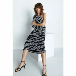 Warehouse Hand Embellished One Shoulder Zebra Midi Dress For Female -Warehouse Sales Store unnamed file 4128
