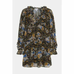 Warehouse Paisley Chiffon Ruffle Tiered Mini Dress For Female -Warehouse Sales Store unnamed file 4150