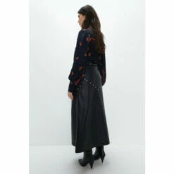 Warehouse Kara Rose Real Leather Diamante Studded Midi Skirt For Female -Warehouse Sales Store unnamed file 4188