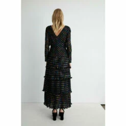 Warehouse Rainbow Foil Spot Pleated Tiered Midi Dress For Female -Warehouse Sales Store unnamed file 4204