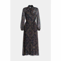 Warehouse Paisley Chiffon Tie Neck Pleated Dress For Female -Warehouse Sales Store unnamed file 4221