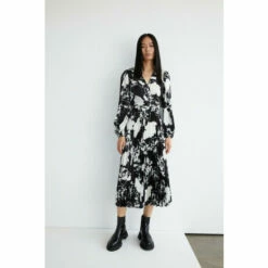 Warehouse Floral Satin Wrap Pleated Midi Dress For Female