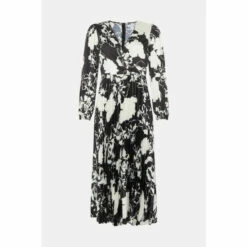 Warehouse Floral Satin Wrap Pleated Midi Dress For Female -Warehouse Sales Store unnamed file 4227
