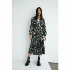 Warehouse Spot Satin Wrap Pleated Midi Dress For Female -Warehouse Sales Store unnamed file 4233