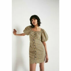 Warehouse Check Volume Sleeve Mini Dress For Female