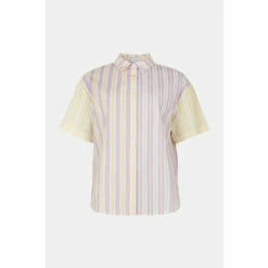 Warehouse Organic Cotton Stripe Short Sleeve Shirt For Female -Warehouse Sales Store unnamed file 4300