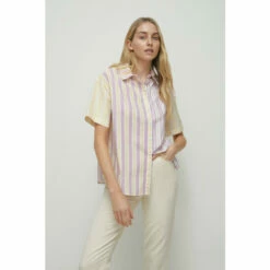 Warehouse Organic Cotton Stripe Short Sleeve Shirt For Female -Warehouse Sales Store unnamed file 4301