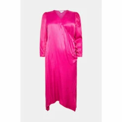 Warehouse Plus Size Satin Long Sleeve Wrap Midi Slip Dress For Female -Warehouse Sales Store unnamed file 4320