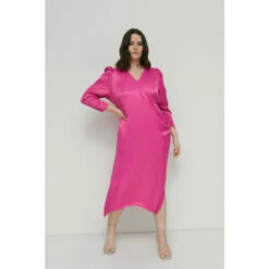 Warehouse Plus Size Satin Long Sleeve Wrap Midi Slip Dress For Female -Warehouse Sales Store unnamed file 4321