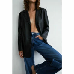 Warehouse Single Breasted Modern Faux Leather Blazer For Female