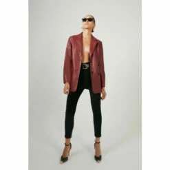 Warehouse Single Breasted Modern Faux Leather Blazer For Female -Warehouse Sales Store unnamed file 4345