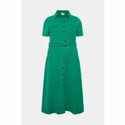 Warehouse Plus Size Twill Utility Belted Midi Shirt Dress For Female -Warehouse Sales Store unnamed file 4361
