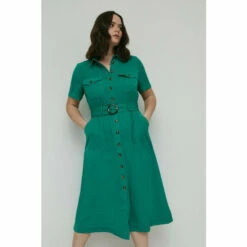Warehouse Plus Size Twill Utility Belted Midi Shirt Dress For Female -Warehouse Sales Store unnamed file 4362
