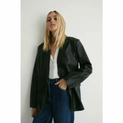 Warehouse Real Leather Double Breasted Relaxed Blazer For Female -Warehouse Sales Store unnamed file 4372