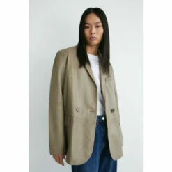 Warehouse Real Leather Double Breasted Relaxed Blazer For Female -Warehouse Sales Store unnamed file 4373