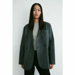 Warehouse Real Leather Double Breasted Relaxed Blazer For Female -Warehouse Sales Store unnamed file 4374