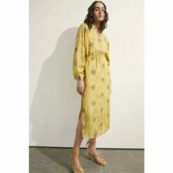 Warehouse Embroidered Floral V Neck Midi Dress For Female