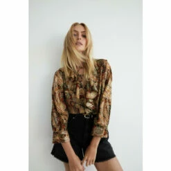 Warehouse Sparkle Jacquard Tie Neck Ruffle Blouse For Female -Warehouse Sales Store unnamed file 4417