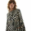 Warehouse Satin Animal Drap Back Top Coord For Female