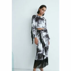 Warehouse WH X Kimberley Burrows Fringe Detail Long Sleeve Top For Female -Warehouse Sales Store unnamed file 4453