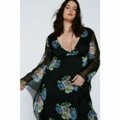 Warehouse Plus Waterfall Sleeve Plunge Floral Maxi Dress For Female -Warehouse Sales Store unnamed file 4489
