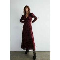 Warehouse Burn Out Devore V Neck Midi Dress For Female