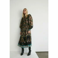 Warehouse Border Print Chiffon Jacquard Midi Dress For Female