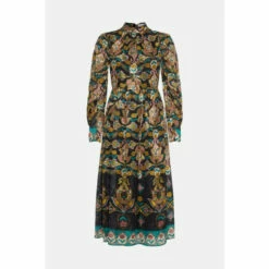 Warehouse Border Print Chiffon Jacquard Midi Dress For Female -Warehouse Sales Store unnamed file 4537