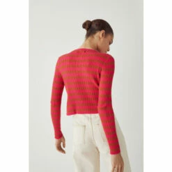 Warehouse Ribbed Stripe Puff Sleeve Knit Cardigan For Female -Warehouse Sales Store unnamed file 4546