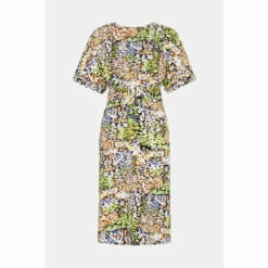 Warehouse Abstract Smudge Multi Stitch Belted Soft Shift Dress For Female -Warehouse Sales Store unnamed file 4558