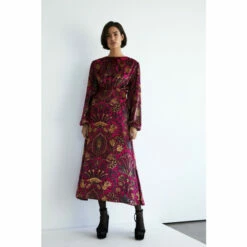 Warehouse Velvet Devore Puff Sleeve Midi Dress For Female