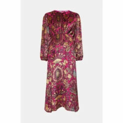 Warehouse Velvet Devore Puff Sleeve Midi Dress For Female -Warehouse Sales Store unnamed file 4564