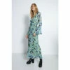 Warehouse Blurred Animal Printed V Neck Fluted Sleeve Maxi Dress For Female